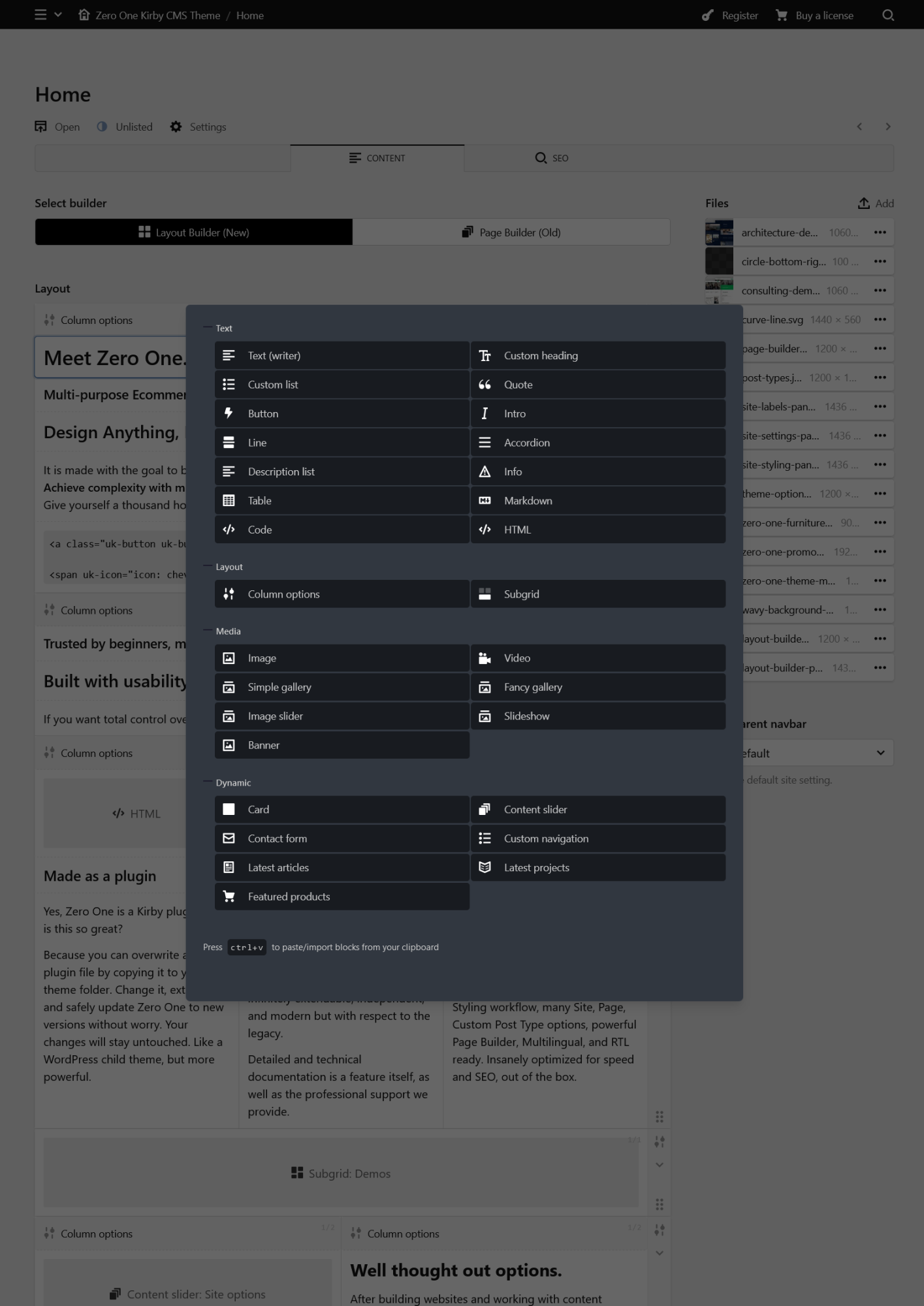 Layout Builder blocks panel